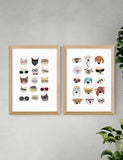 East End Prints cats and dogs in glasses framed art twin set - British product
