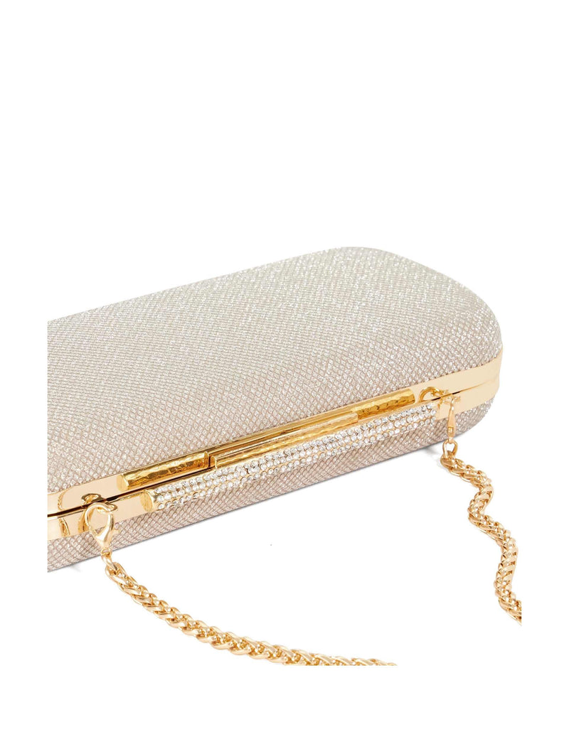 Dune London chain strap clutch bag with gold tone diamante clasp, UK version