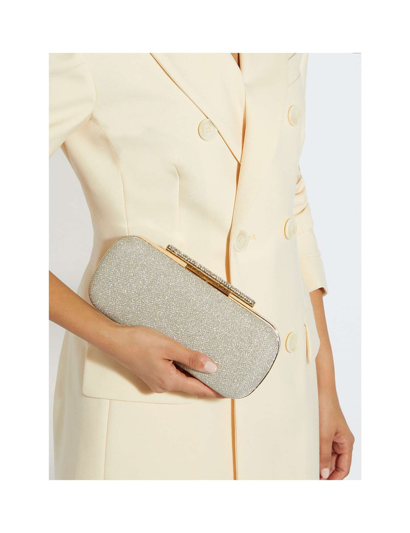Dune London chain strap clutch bag with gold tone diamante clasp, UK version