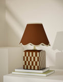 Checkerboard ceramic table lamp with scalloped shade, imported from the UK
