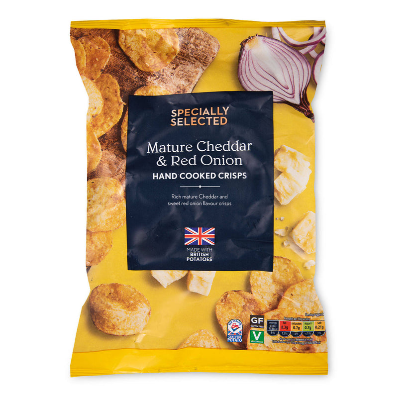 Handcooked cheddar and onion crisps - British product