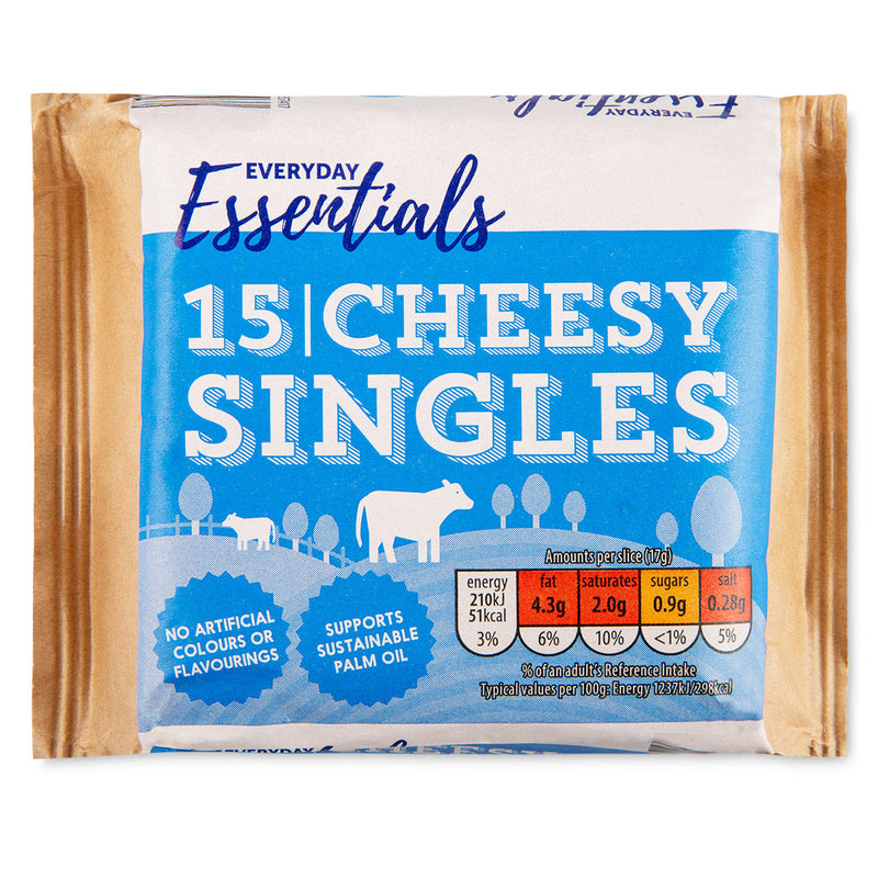 A pack of 15 cheese singles, 255g total, UK version