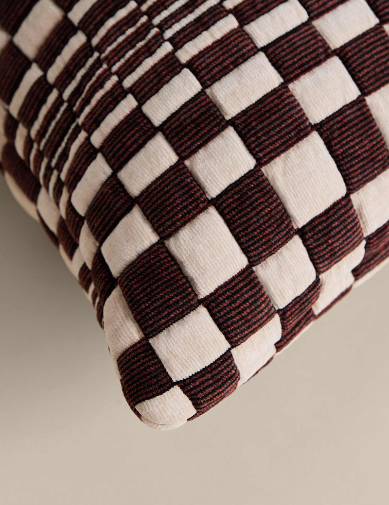 Chenille checked quilted square cushion 50cm, imported from the UK