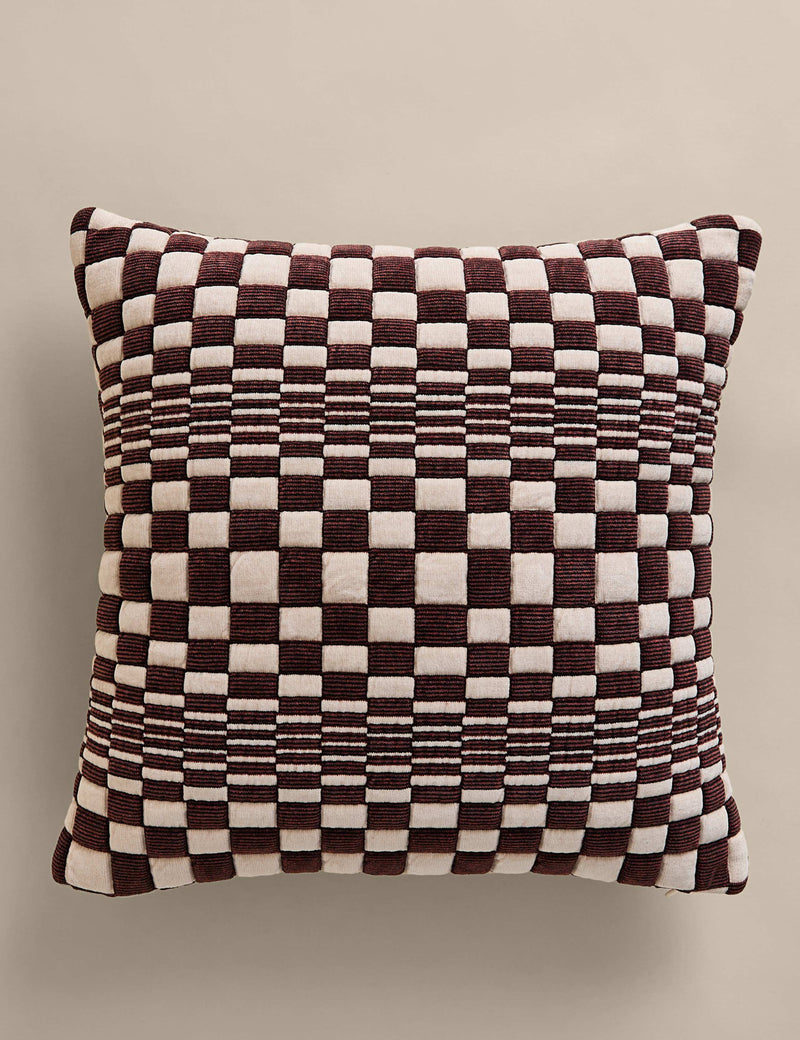 Chenille checked quilted square cushion 50cm, imported from the UK