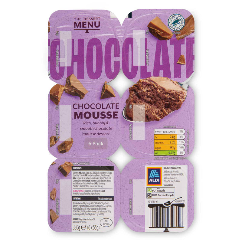 Chocolate mousse dessert six 55g pots - British product
