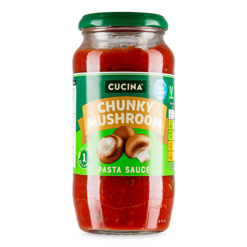 Chunky mushroom pasta sauce, imported from the UK