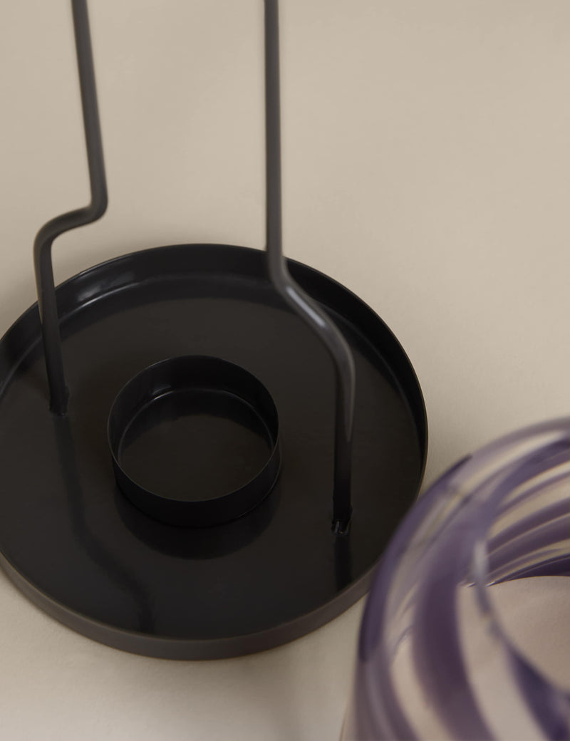 Coastal glass lantern with wave-like bands, 20cm tall, UK version