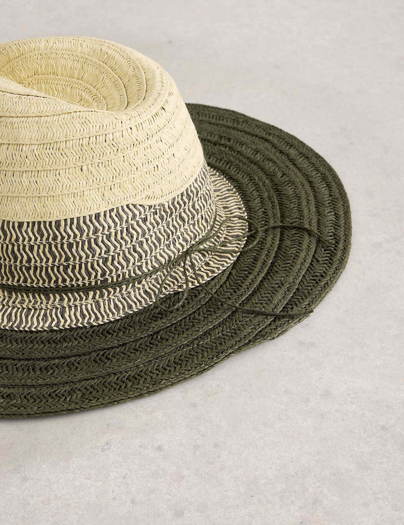 White Stuff colour-block fedora hat with wide brim - British product