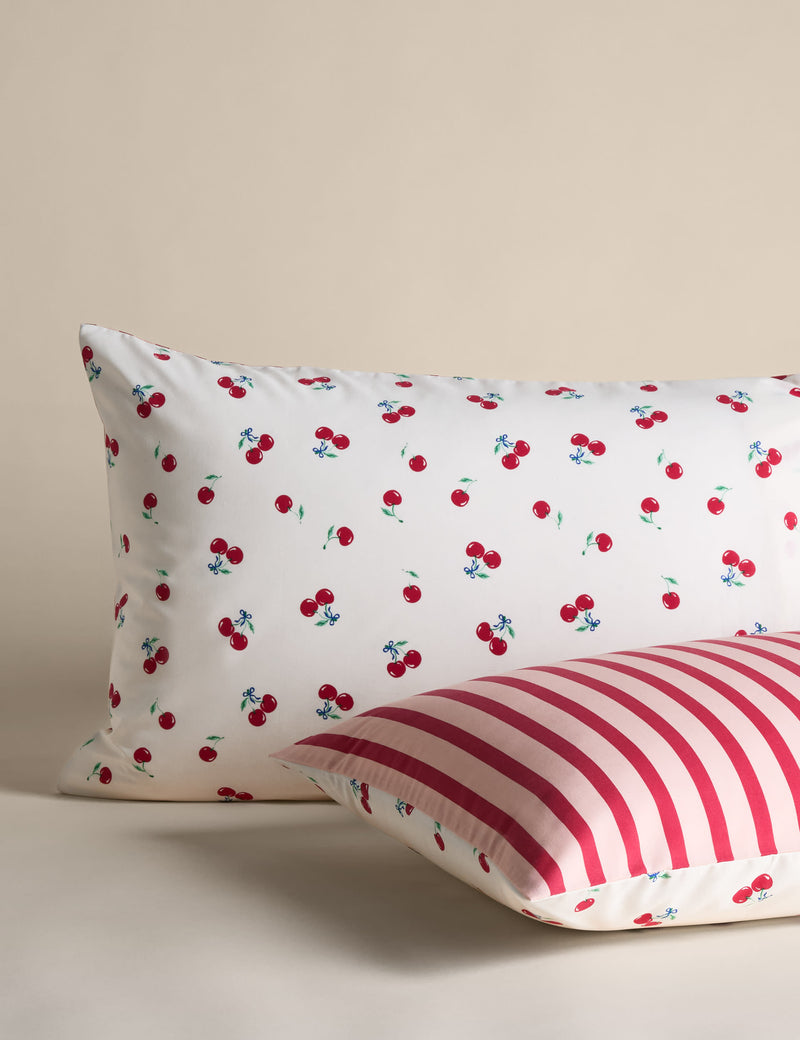 Cotton blend cherries reversible single bedding set - British product