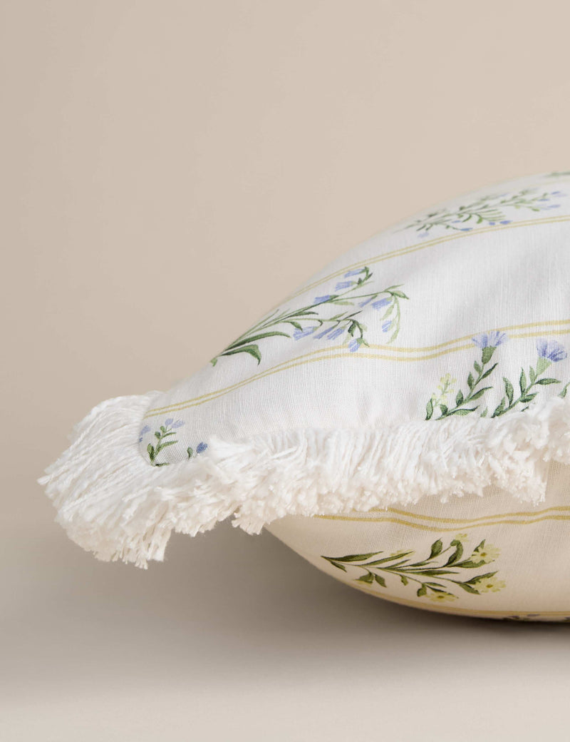 Cotton rich floral cushion with fringed edge, UK version