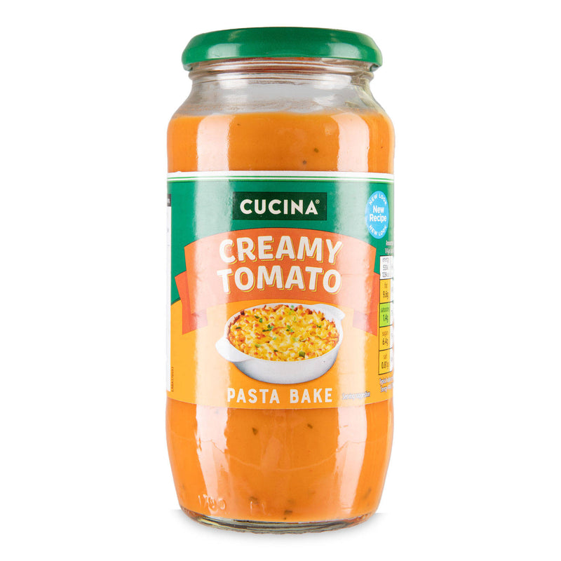 Creamy tomato pasta bake sauce, imported from the UK