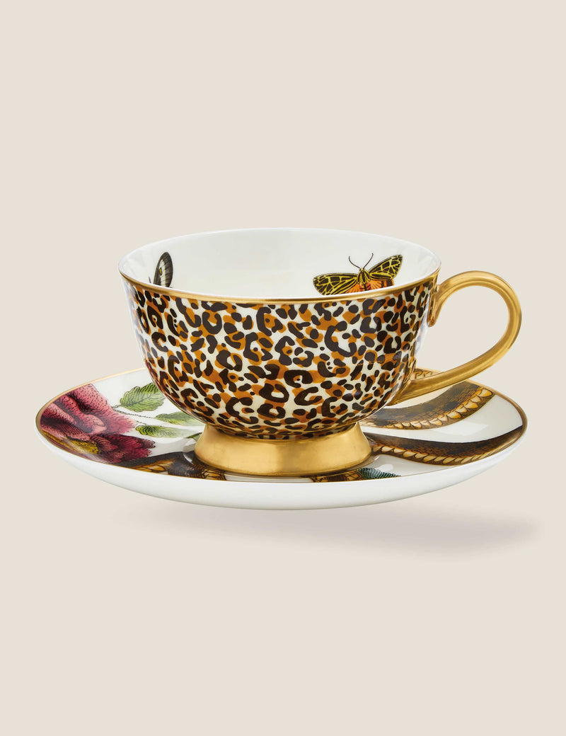 Spode fine china cup and saucer with leopard and snake prints 200ml - British product