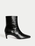 Croc Chisel Toe Kitten Heel Ankle Boots