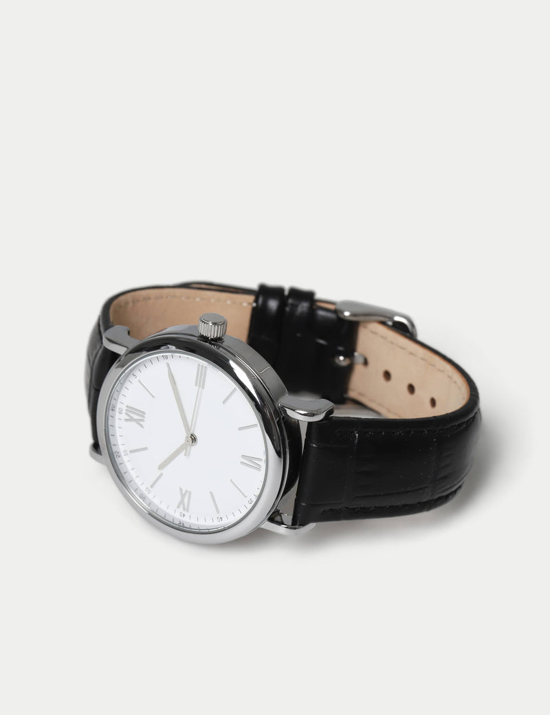 Croc Leather Classic Watch with leather strap, British product