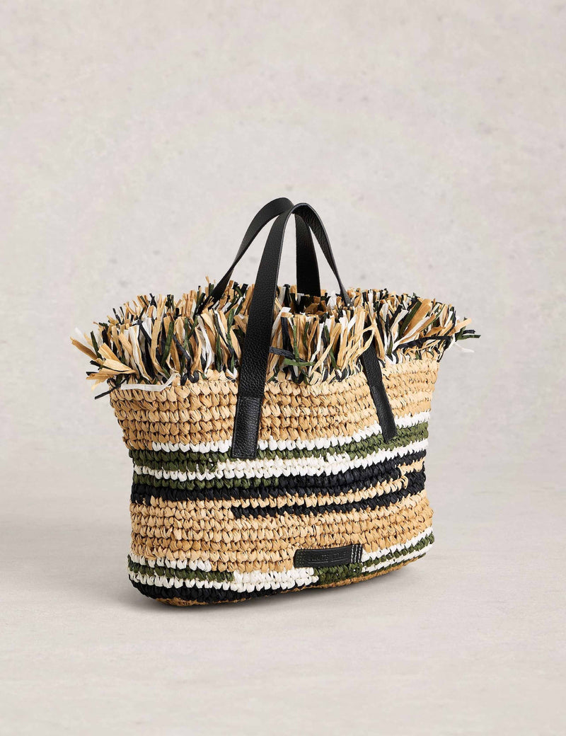 White Stuff crochet tote bag with paper outer and cotton lining (British brand)