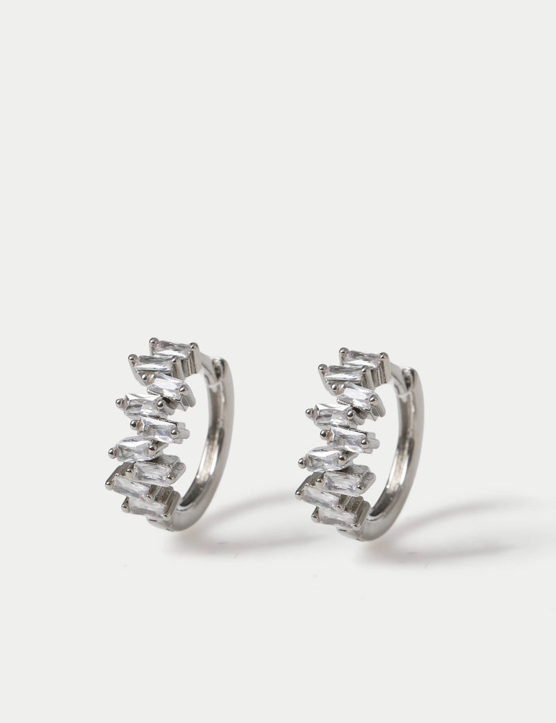 Cubic zirconia baguette stone earrings platinum plated hoop British product