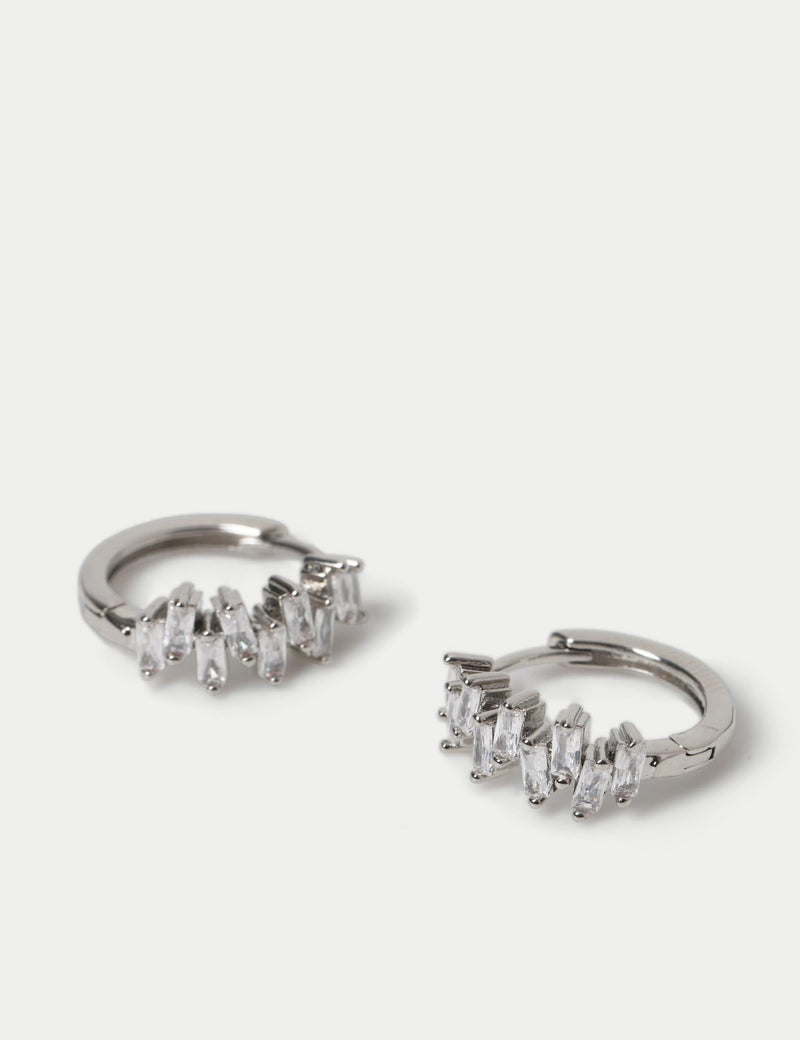 Cubic zirconia baguette stone earrings platinum plated hoop British product