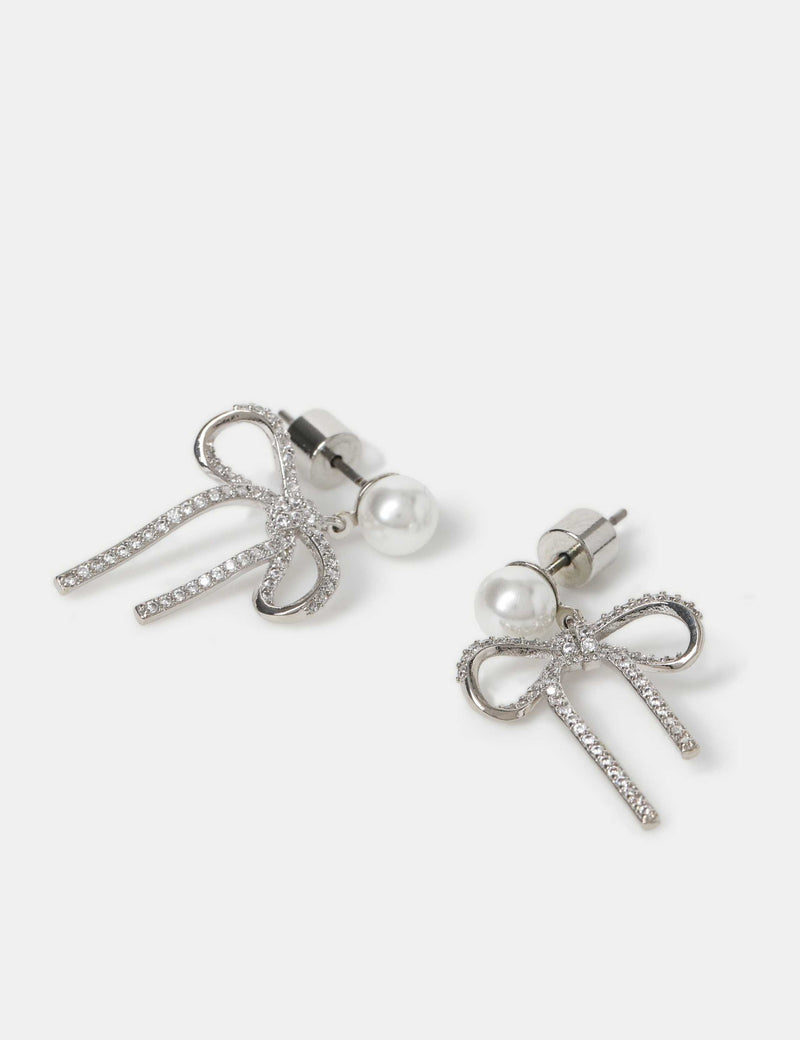 Earrings cubic zirconia bow platinum plated, UK version