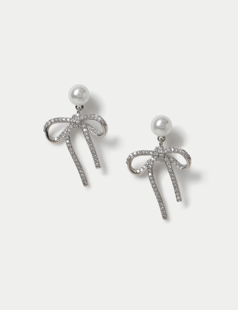 Earrings cubic zirconia bow platinum plated, UK version