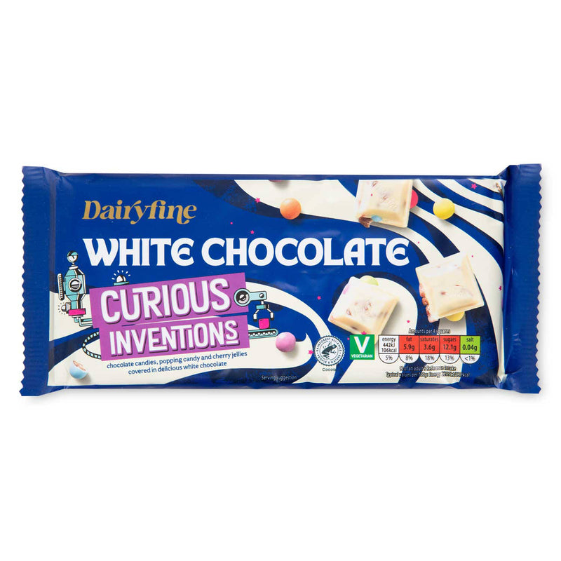 Curious Inventions white chocolate with popping candy and cherry jelly, UK version