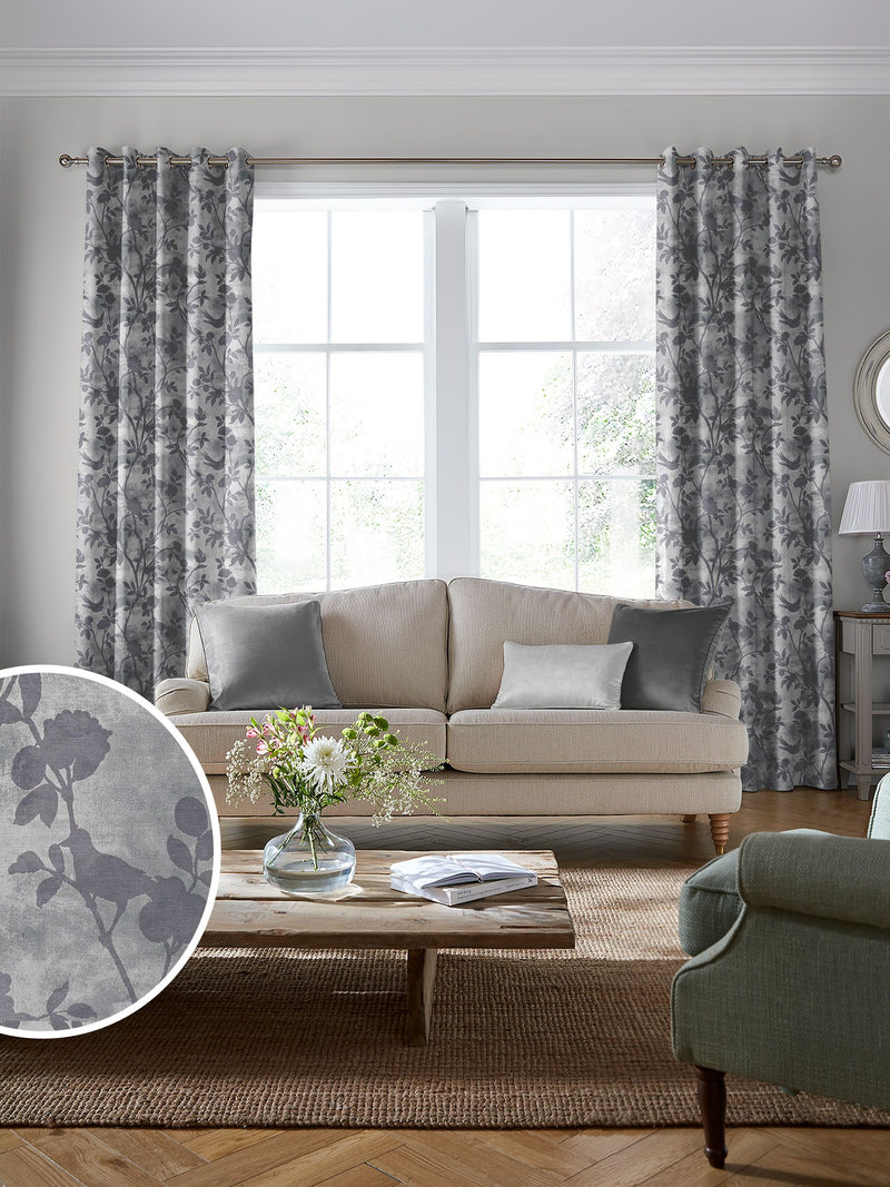 Laura Ashley Dove Grey Eglantine made to measure curtains - British product