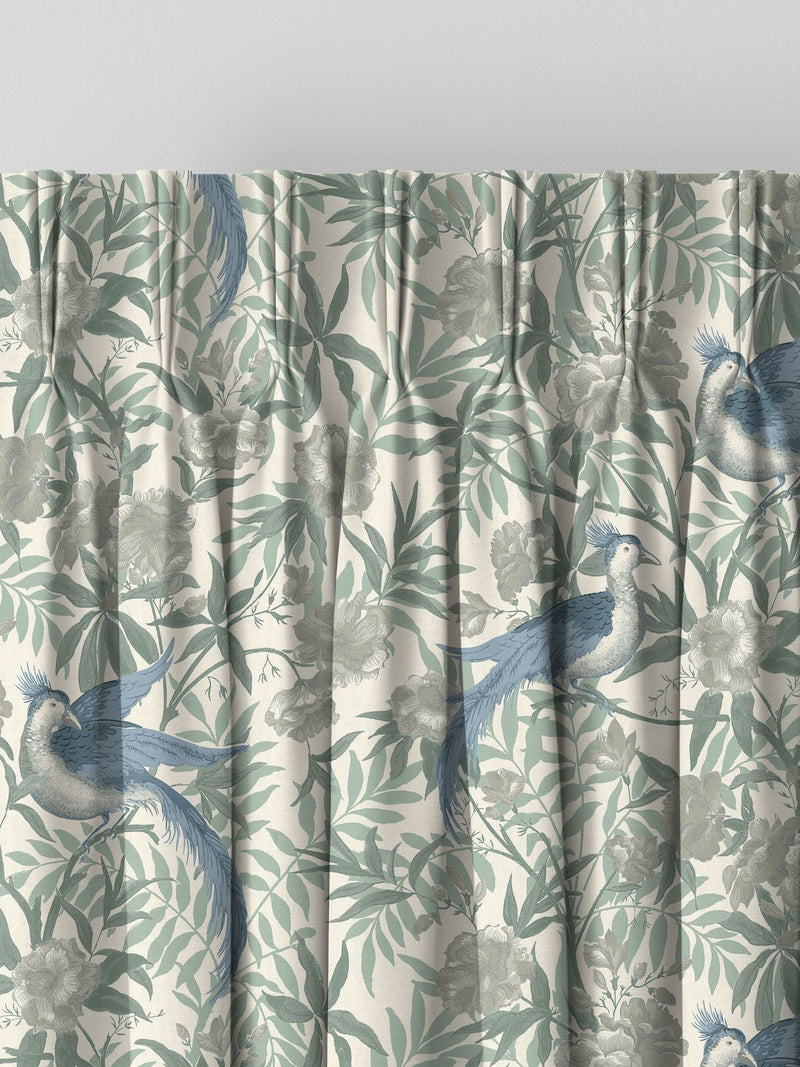 Laura Ashley Osterley bird print made-to-measure curtains Seaspray Blue, UK version