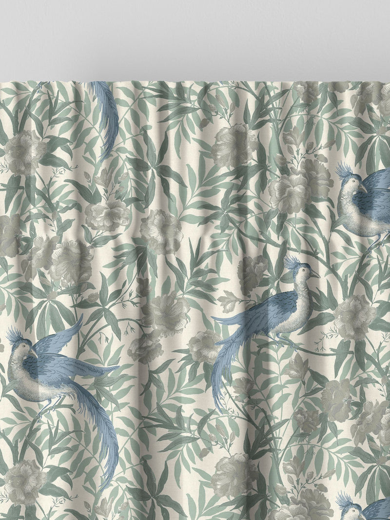 Laura Ashley Osterley bird print made-to-measure curtains Seaspray Blue, UK version