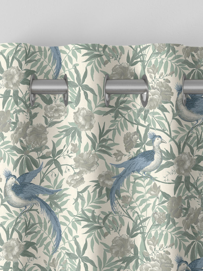 Laura Ashley Osterley bird print made-to-measure curtains Seaspray Blue, UK version