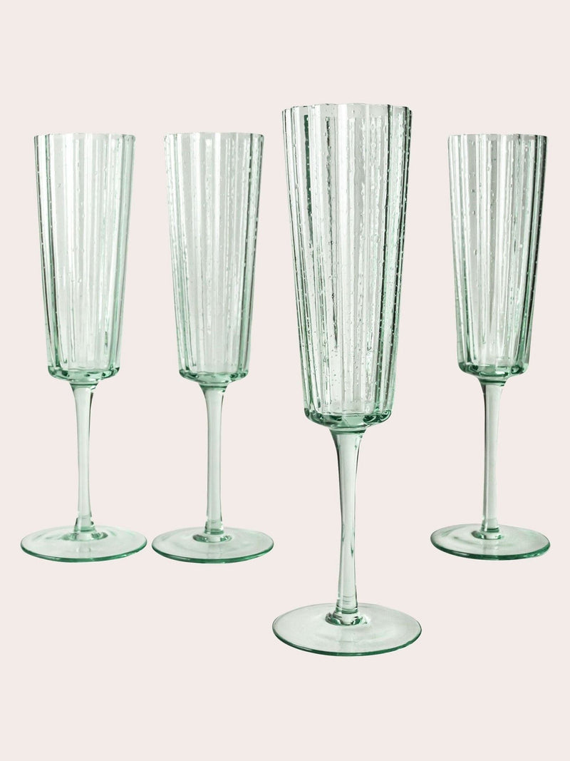 Laura Ashley green champagne glasses set of four 21cl, UK version