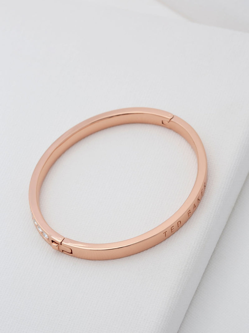Ted Baker rose gold hinge bangle with clear crystal accent (British brand)