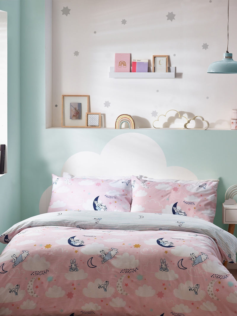 Peter Rabbit Pink Sleepy Head duvet cover and pillowcase set, imported from the UK
