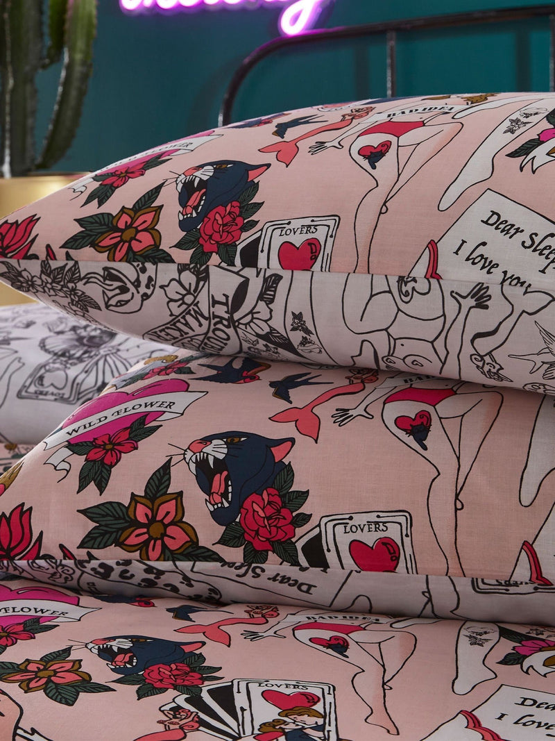 Inked Tattoo Reversible Duvet Cover and Pillowcase Set - British product