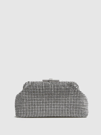 Next Reiss Silver Adaline Embellished Clutch Bag- Buy online at McGrocer