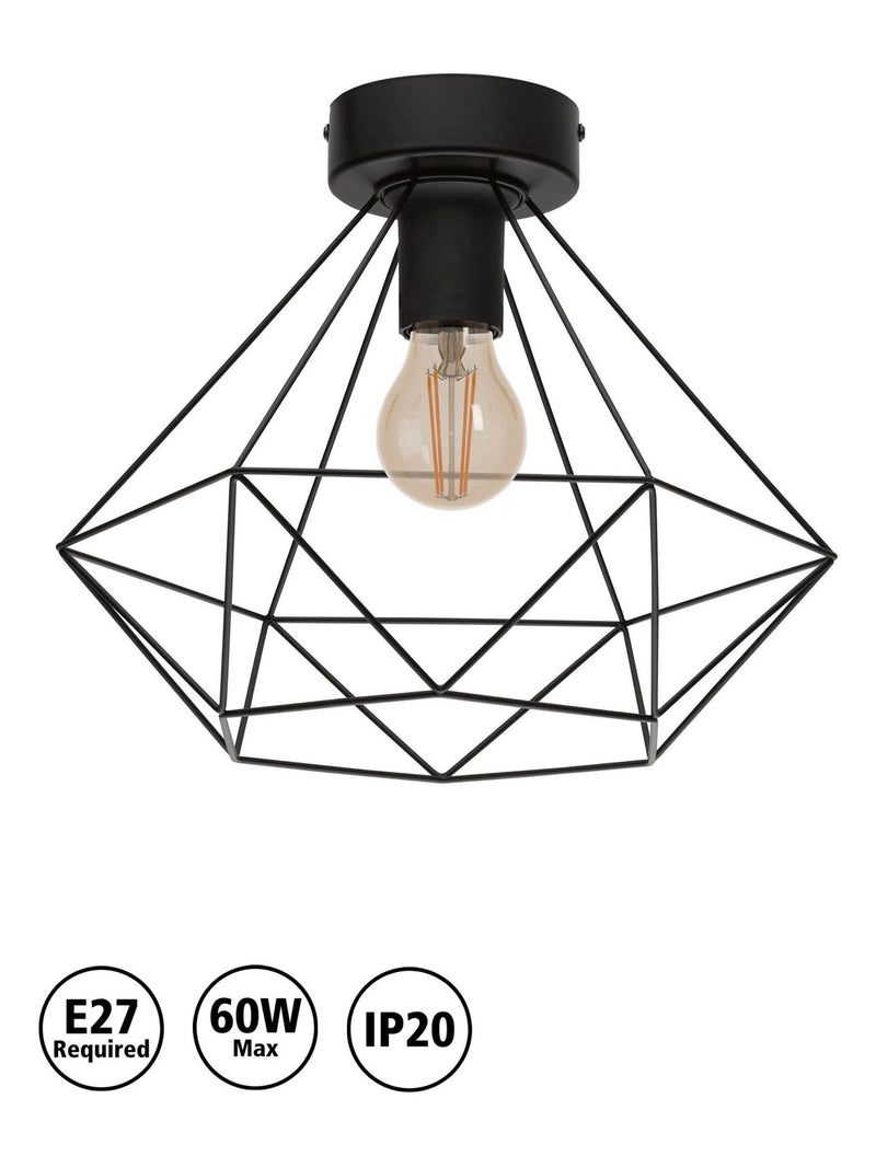 Eglo Tarbes black steel geometric ceiling light - British product