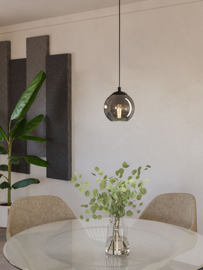 Eglo black smoked glass single pendant ceiling light, imported from the UK