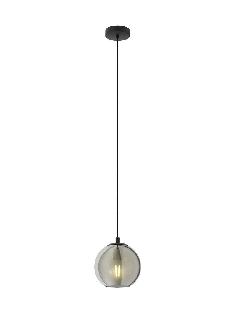Eglo black smoked glass single pendant ceiling light, imported from the UK
