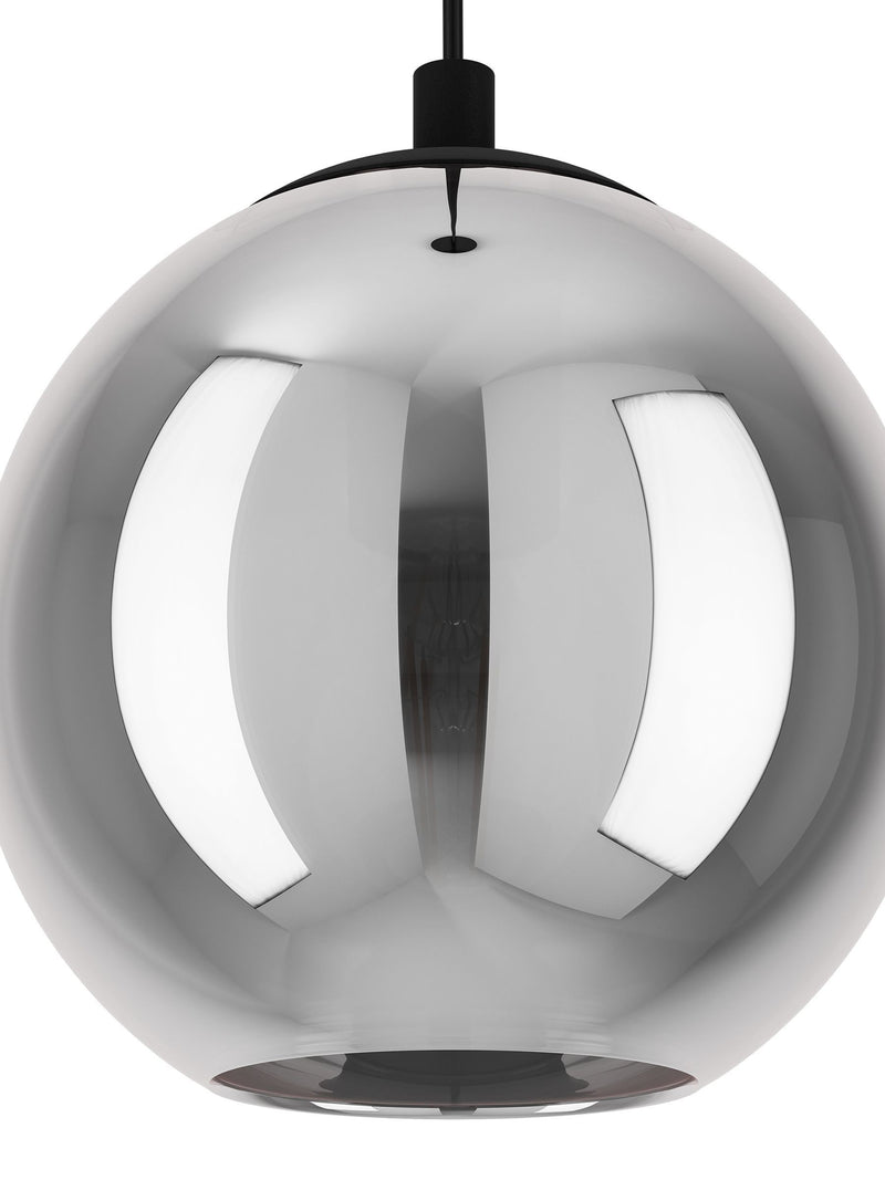Eglo black smoked glass single pendant ceiling light, imported from the UK