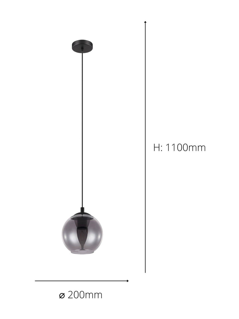 Eglo black smoked glass single pendant ceiling light, imported from the UK