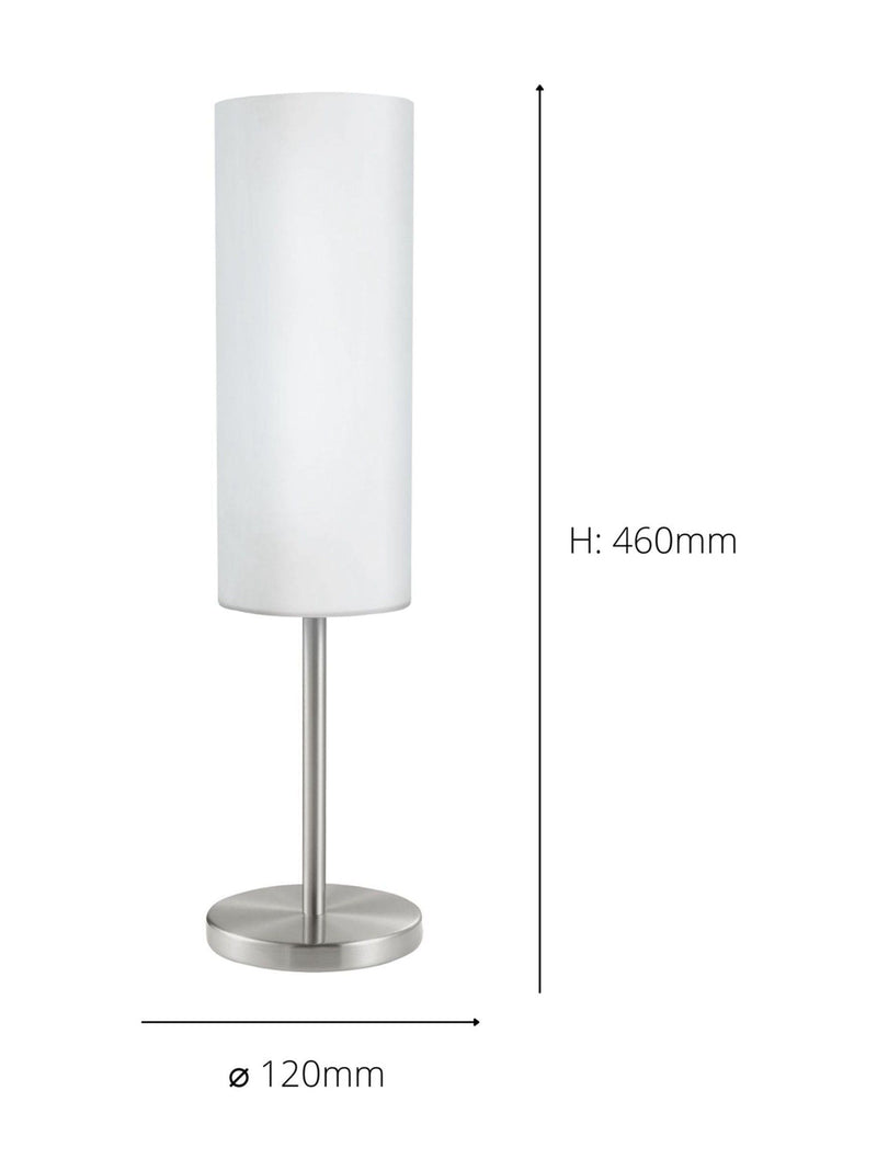 Eglo Troy 3 satin nickel table lamp, imported from the UK