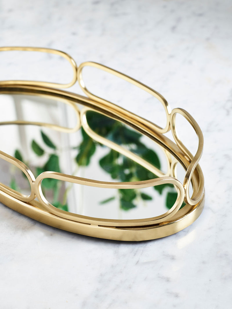 Gold oval mirror tray 30cm x 15cm, UK version