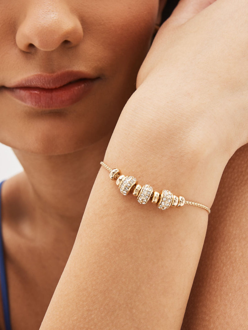 Gold tone sparkle popcorn beaded pully closure bracelet, UK version