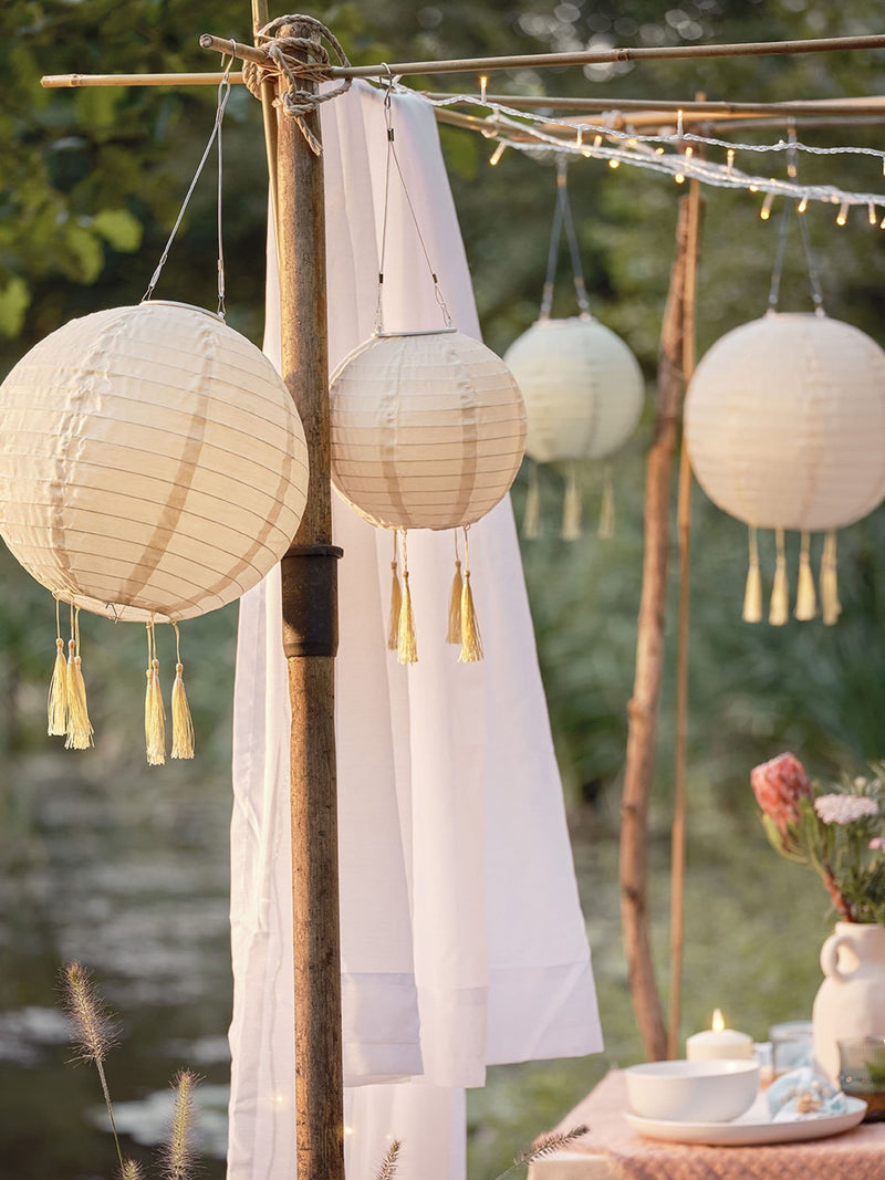 Lights4fun cream tassel solar lanterns set of 3 30cm, UK version