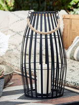 Next Lights4fun Black Large Slatted Outdoor Lantern with Truglow LED Candle- Buy online at McGrocer