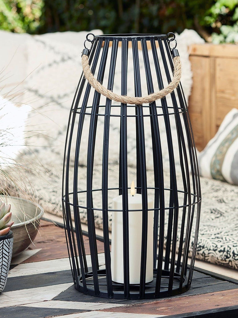 Lights4fun black large slatted outdoor lantern (British brand)