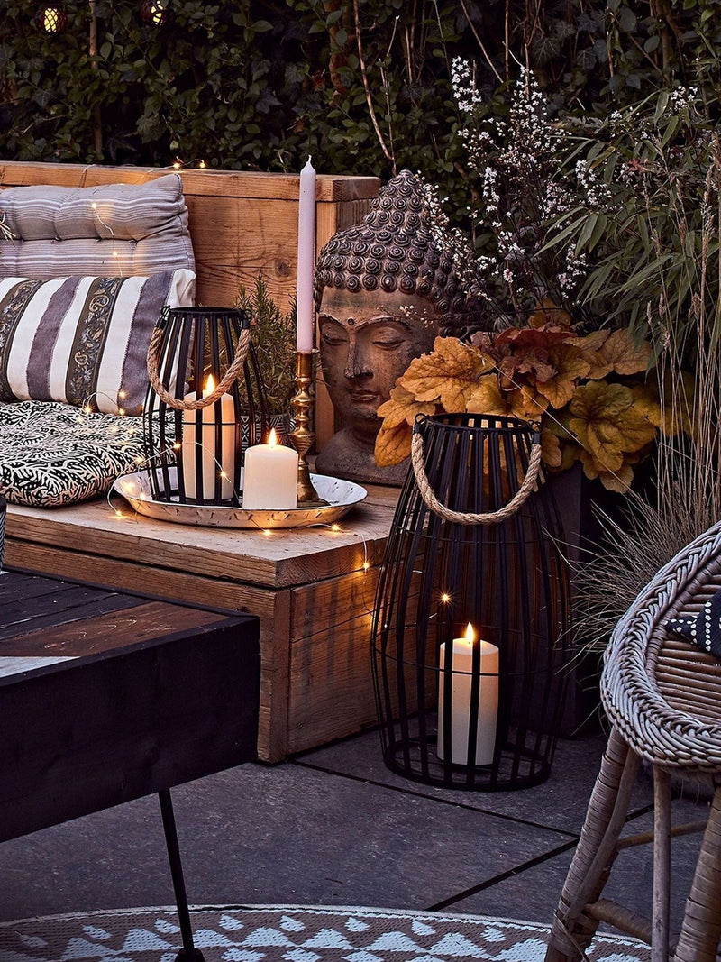 Lights4fun black large slatted outdoor lantern (British brand)
