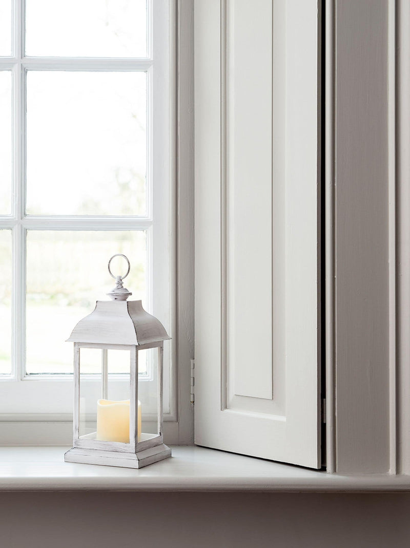 Lights4fun white distressed lantern 30cm, imported from the UK