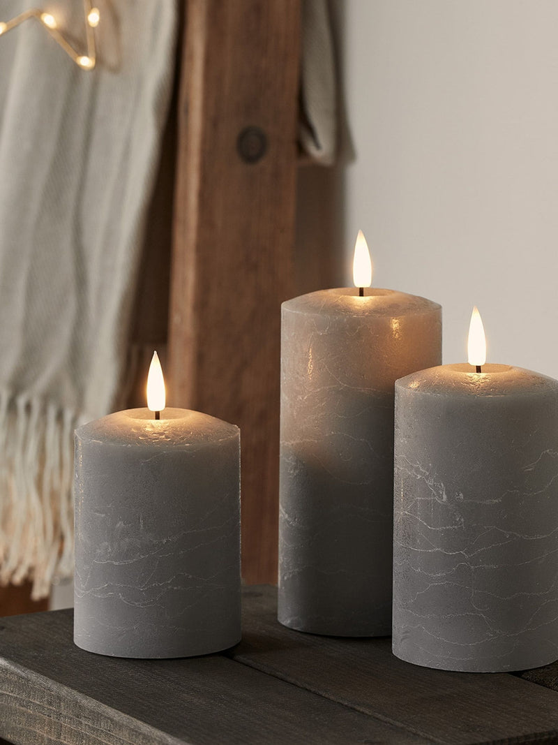 Lights4fun grey distressed LED pillar candle trio with remote - British product