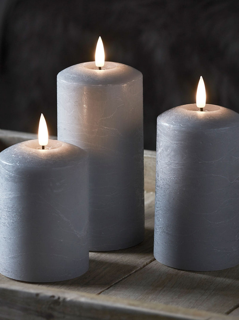 Lights4fun grey distressed LED pillar candle trio with remote - British product
