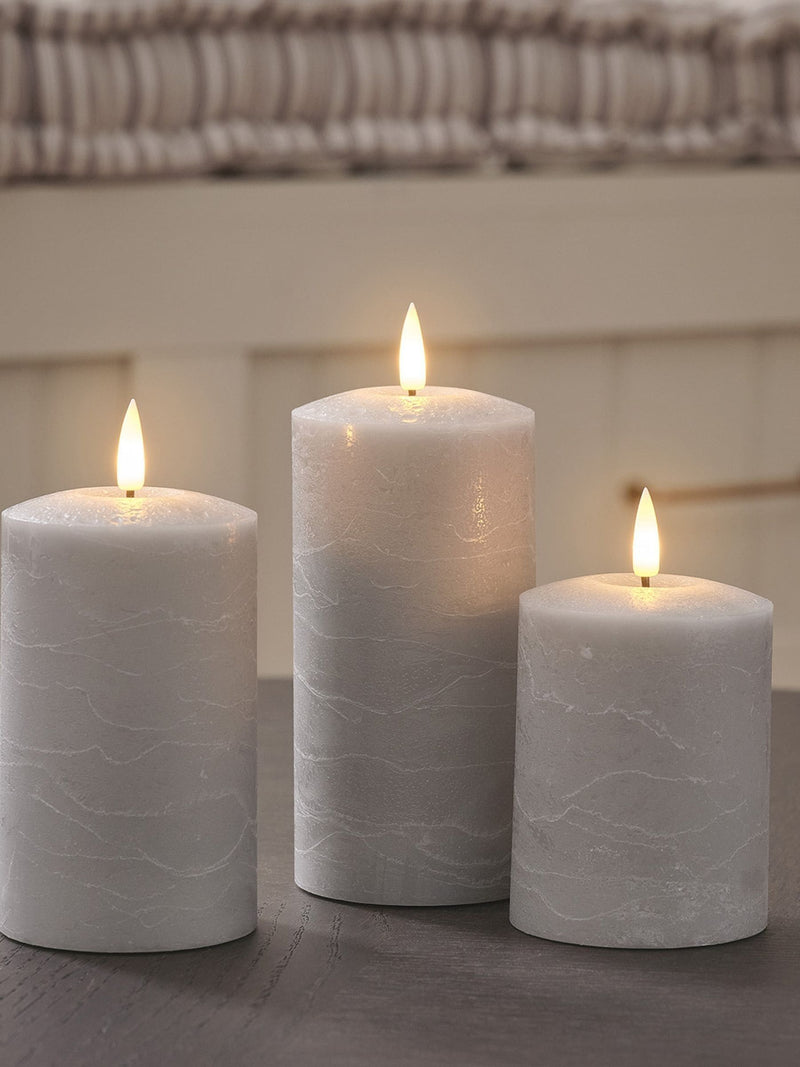 Lights4fun grey distressed LED pillar candle trio with remote - British product