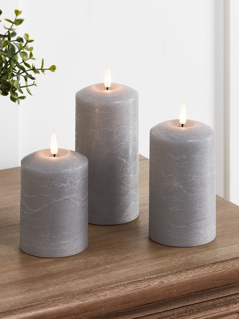 Lights4fun grey distressed LED pillar candle trio with remote - British product